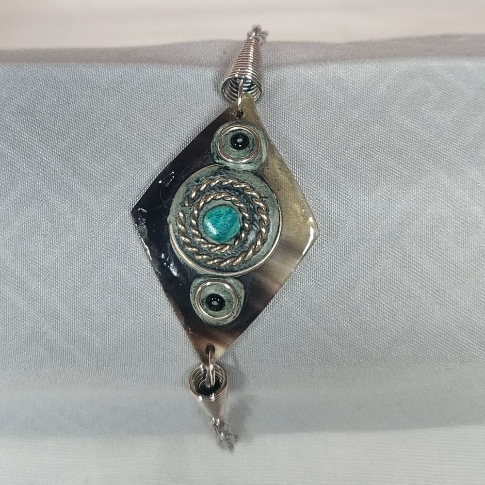 Vintage Genuine Horn With Metal, Stone, And Bead Overlay 90s-Y2K